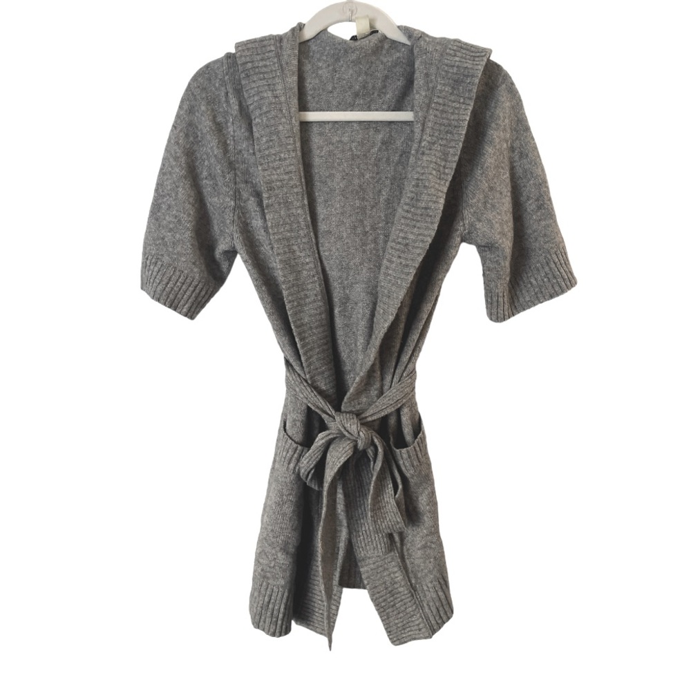 Banana Republic Grey Y2K Lambswool Cashmere Short Sleeve Wrap‎ Cardigan Sweater